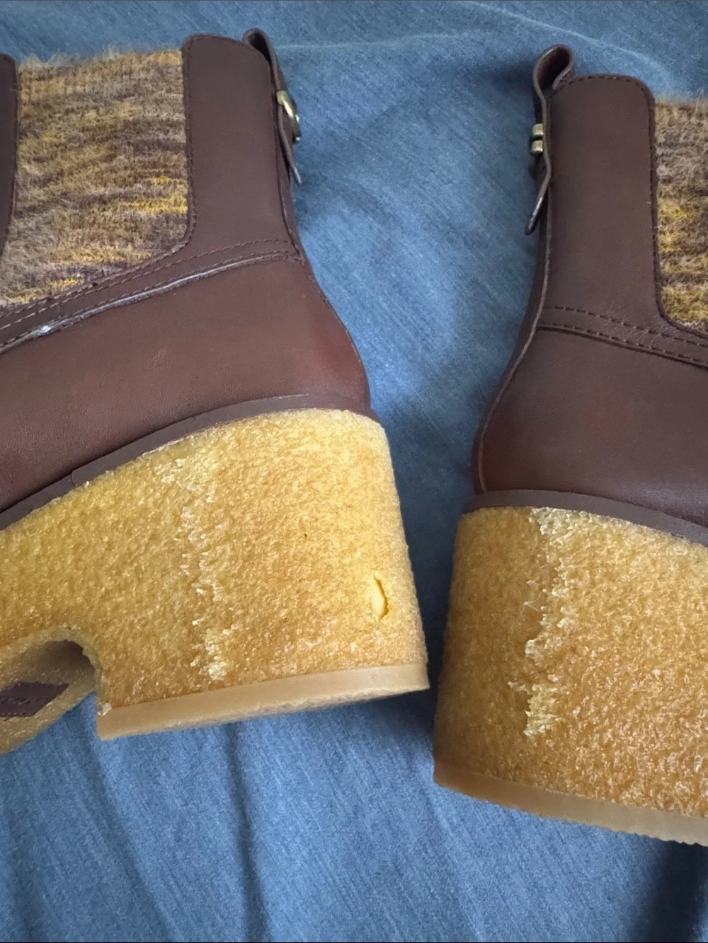 Coach Delaney Chelsea Boots Brown Leather Platform with Knit Panel